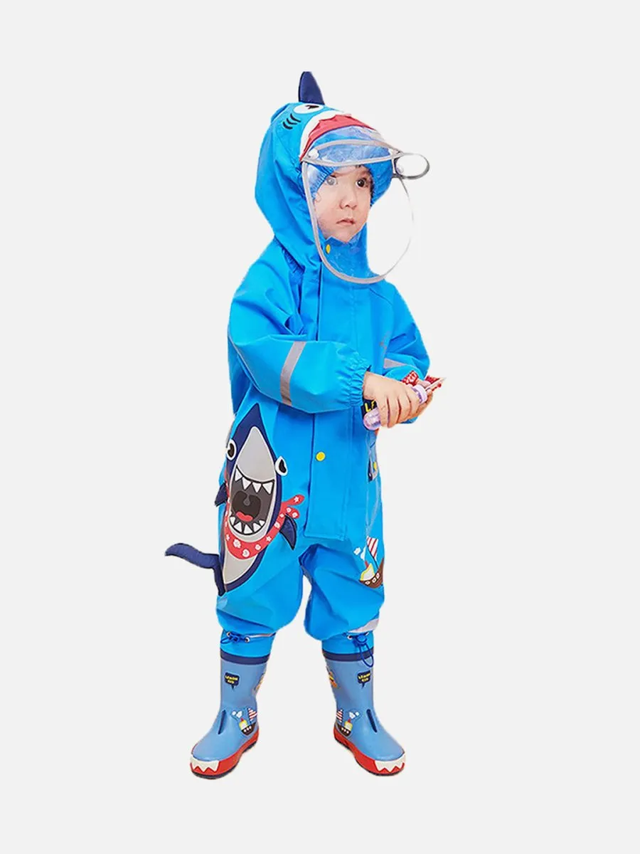 Little Surprise Box Blue Shark Theme All Over Jumpsuit / Playsuit Raincoat for Kids