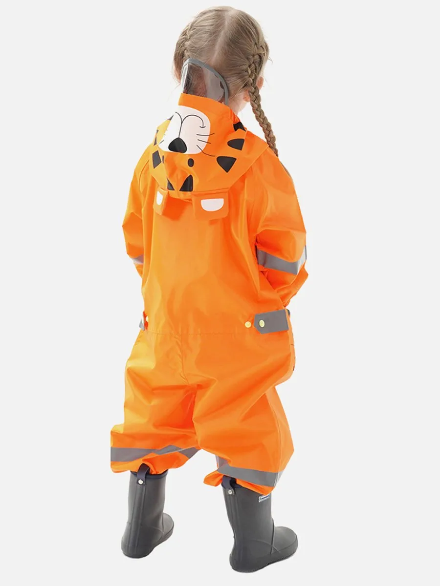 Little Surprise Box Bright Orange Roaring Tiger Theme All Over Jumpsuit / Playsuit Raincoat for Kids