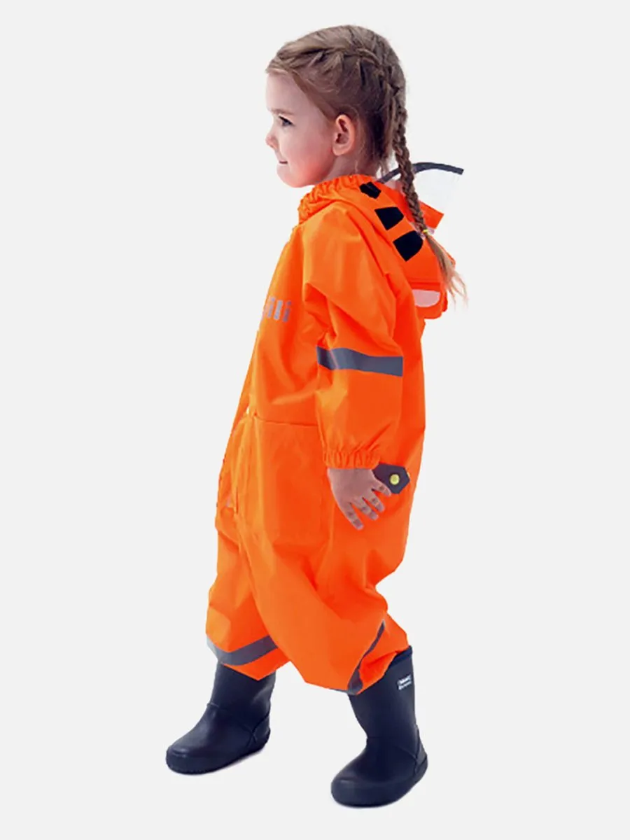 Little Surprise Box Bright Orange Roaring Tiger Theme All Over Jumpsuit / Playsuit Raincoat for Kids