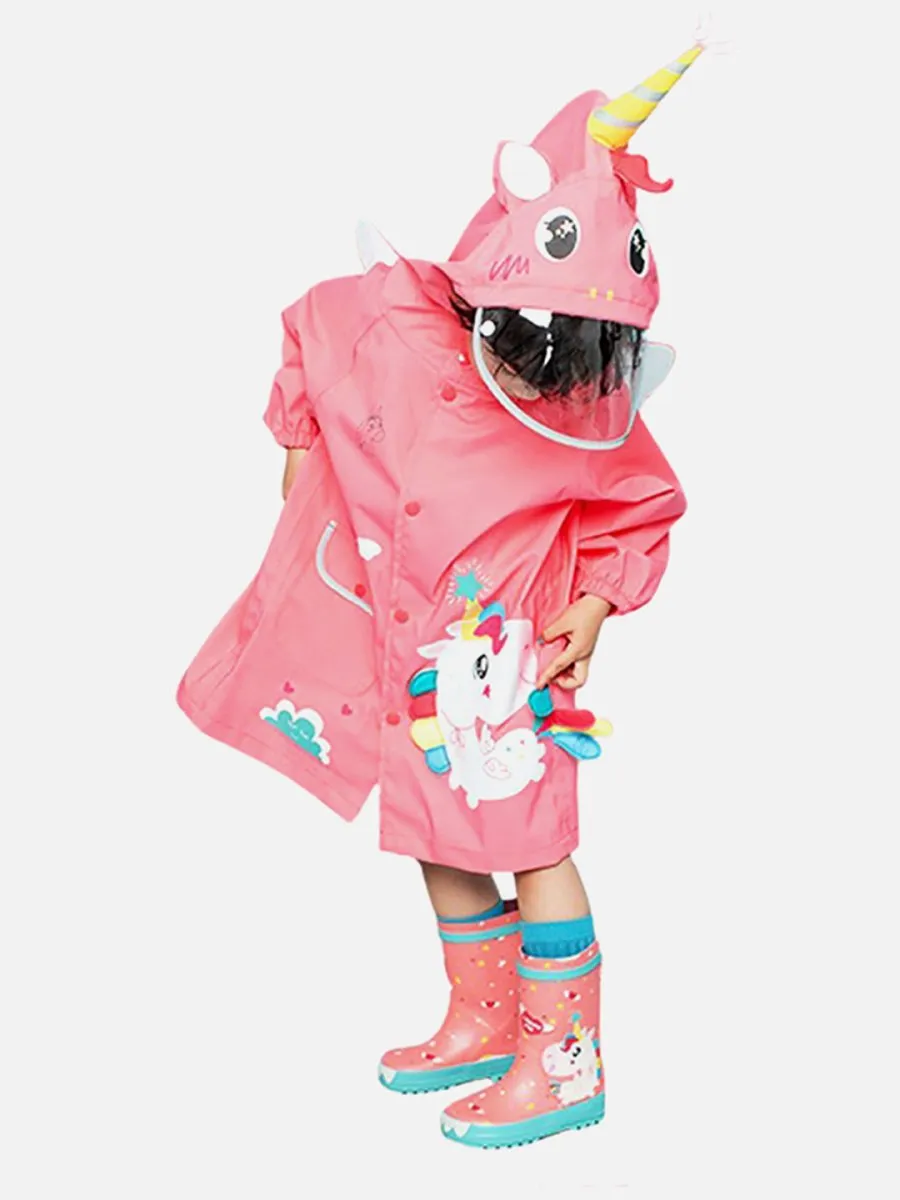 Little Surprise Box Bright Pink Magical Unicorn Theme Raincoat for Kids