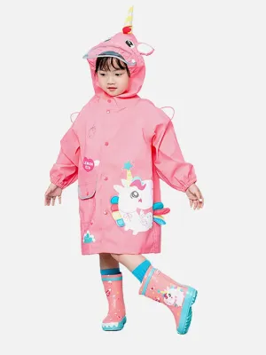 Little Surprise Box Bright Pink Magical Unicorn Theme Raincoat for Kids