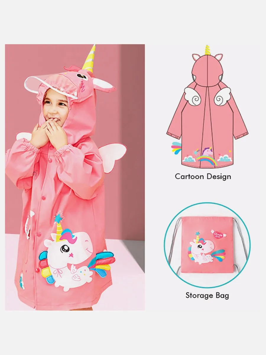 Little Surprise Box Bright Pink Magical Unicorn Theme Raincoat for Kids