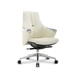 Low Back Executive Chair, Ergonomic Leather Office Chair with Adjustable Height and Tilt Function and 360° Swivel Office Chair,White