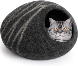 LUXURY Premium Felt Cat Bed Cave DARK GREY  House ( large/Xl-44-48Cm)  Handmade 100% Merino Wool Bed for Cats and Kittens