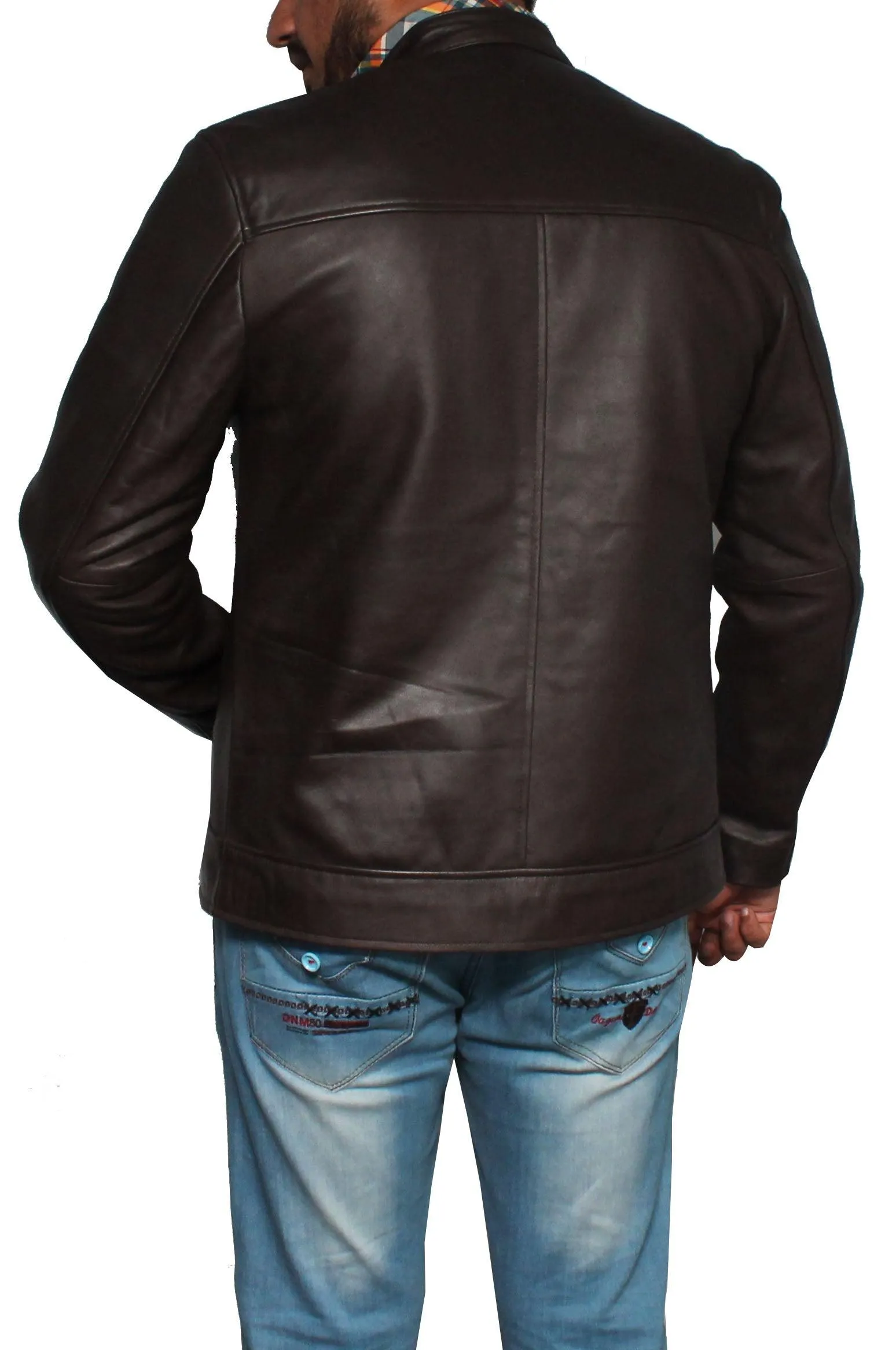 Men Casual Style Classic Leather Jacket- Dark Brown