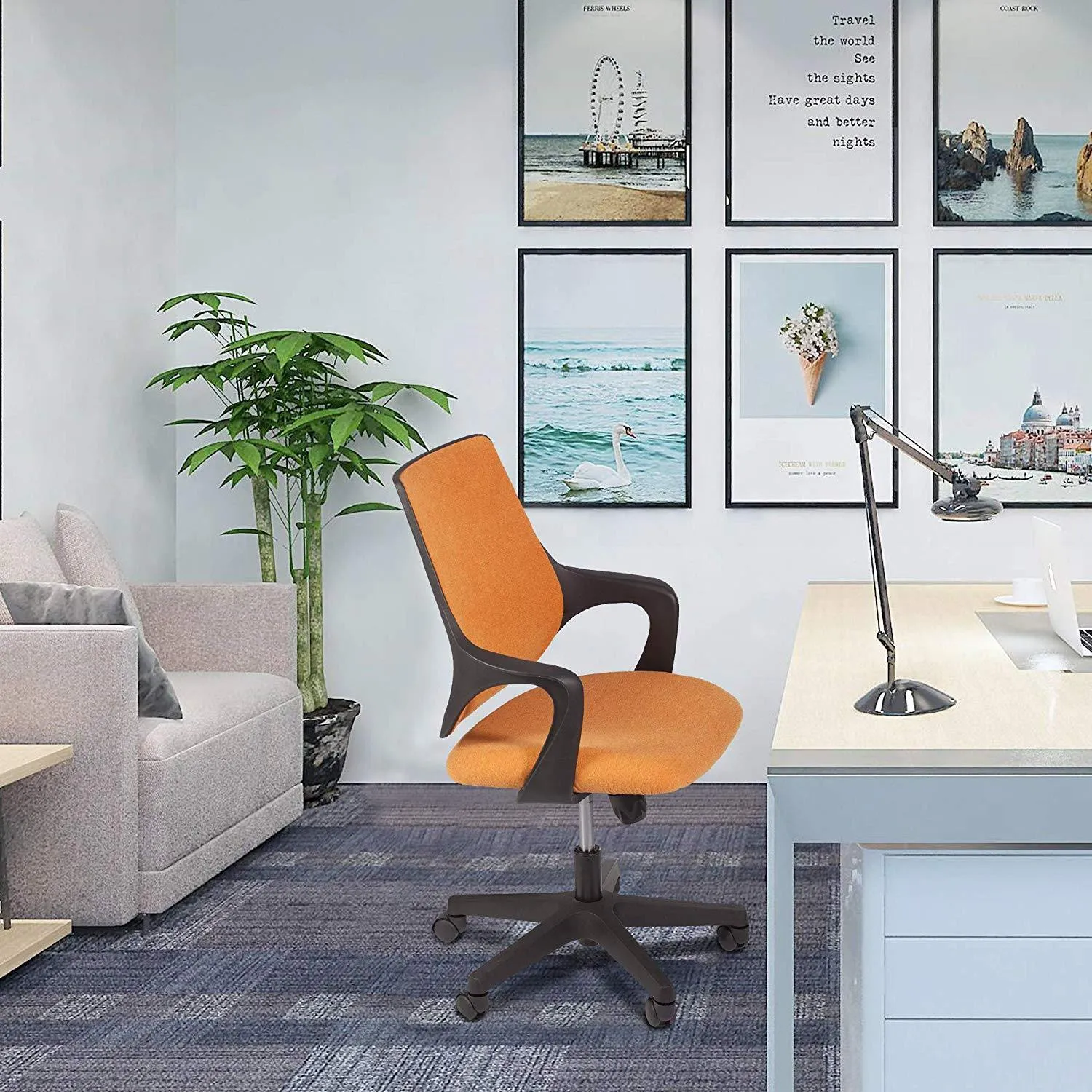 Mid Back Swivel Chair Swivel Office Desk Chair with Arm Office and Computer Chair,Orange and Black