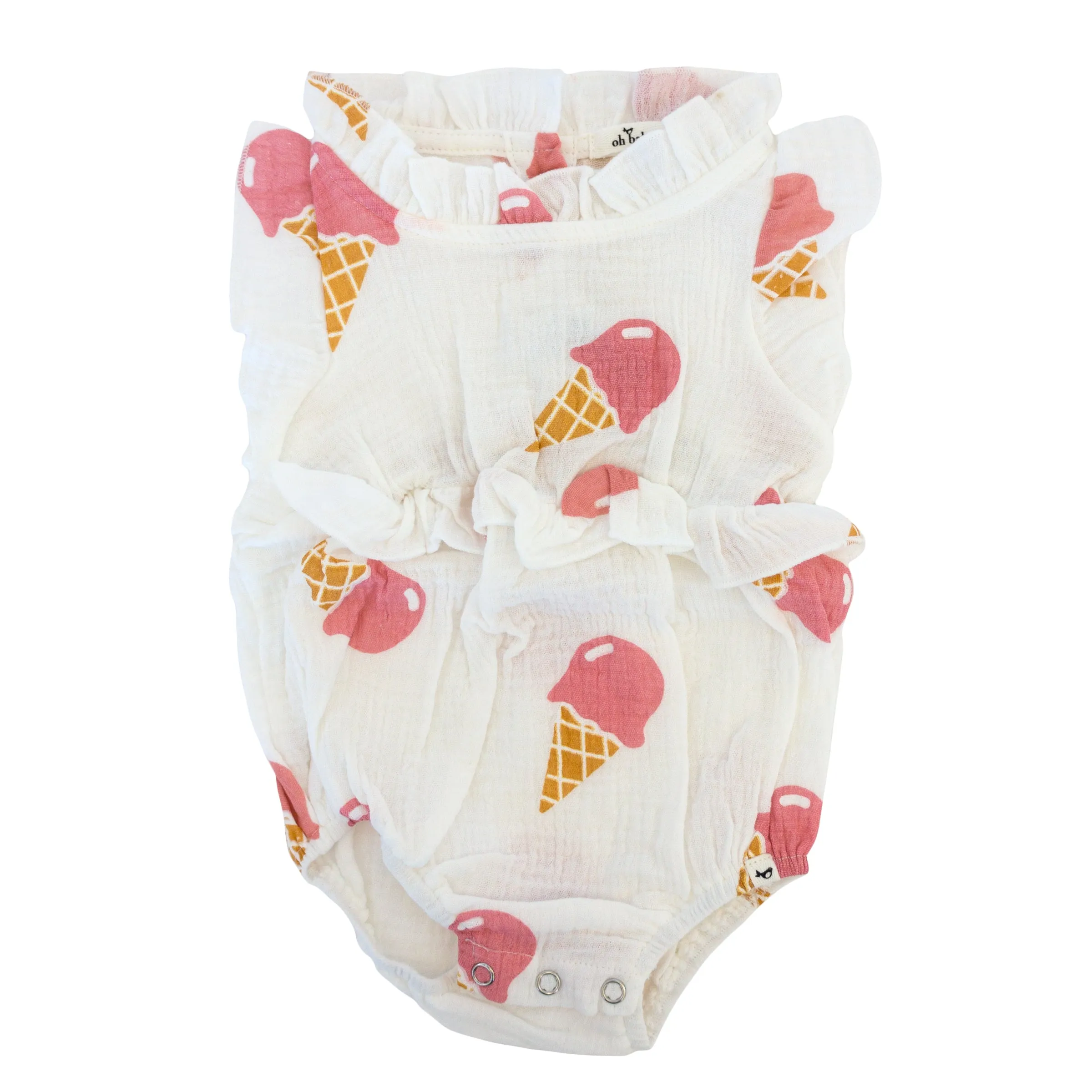 oh baby! Gauze Lola Bubble - Single Scoop Ice Cream Cone Print - Oyster