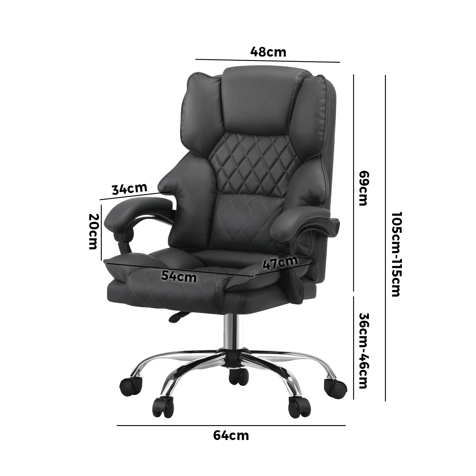 Oikiture Massgae Office Chair Computer Racer PU Leather Seat Recliner Grey