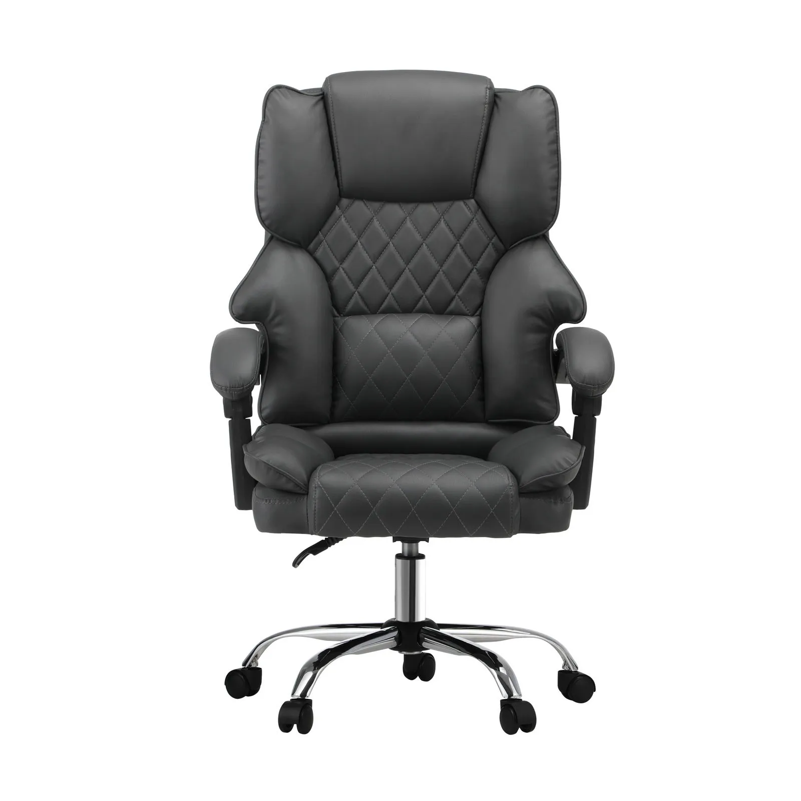 Oikiture Massgae Office Chair Computer Racer PU Leather Seat Recliner Grey