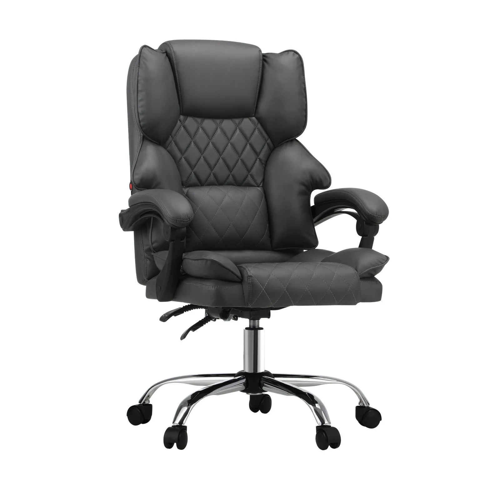 Oikiture Massgae Office Chair Computer Racer PU Leather Seat Recliner Grey