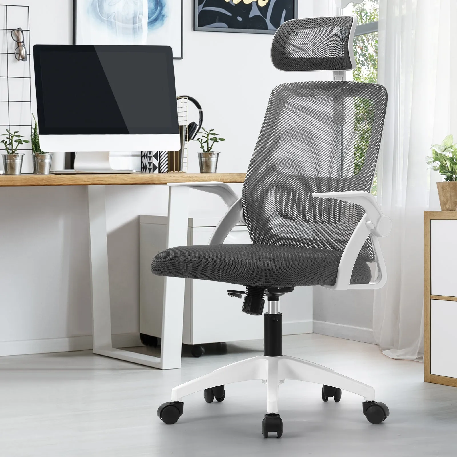 Oikiture Mesh Office Chair Executive Fabric Gaming Seat Racing Tilt Computer DGY