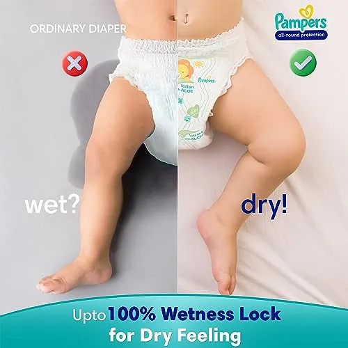 Pampers All round Protection Pants Style Baby Diapers, Large (L) Size, 128 Count, Anti Rash Blanket, Lotion with Aloe Vera, 9-14kg Diapers