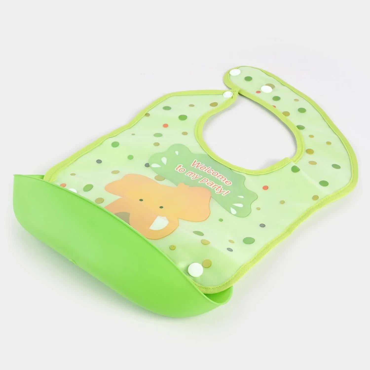 PLASTIC BIB WITH HOLDER FOR BABIES - GREEN