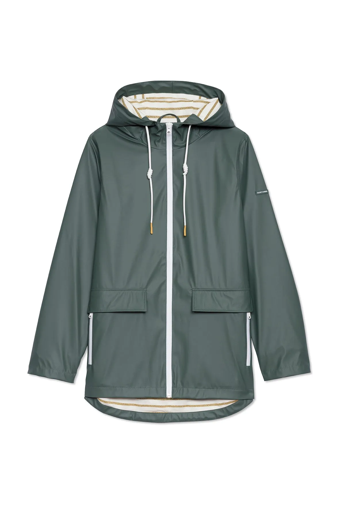 ST GABRIELLE - Waterproof Patterned Rain Jacket with Fancy Drawstrings (ARMY GREEN)