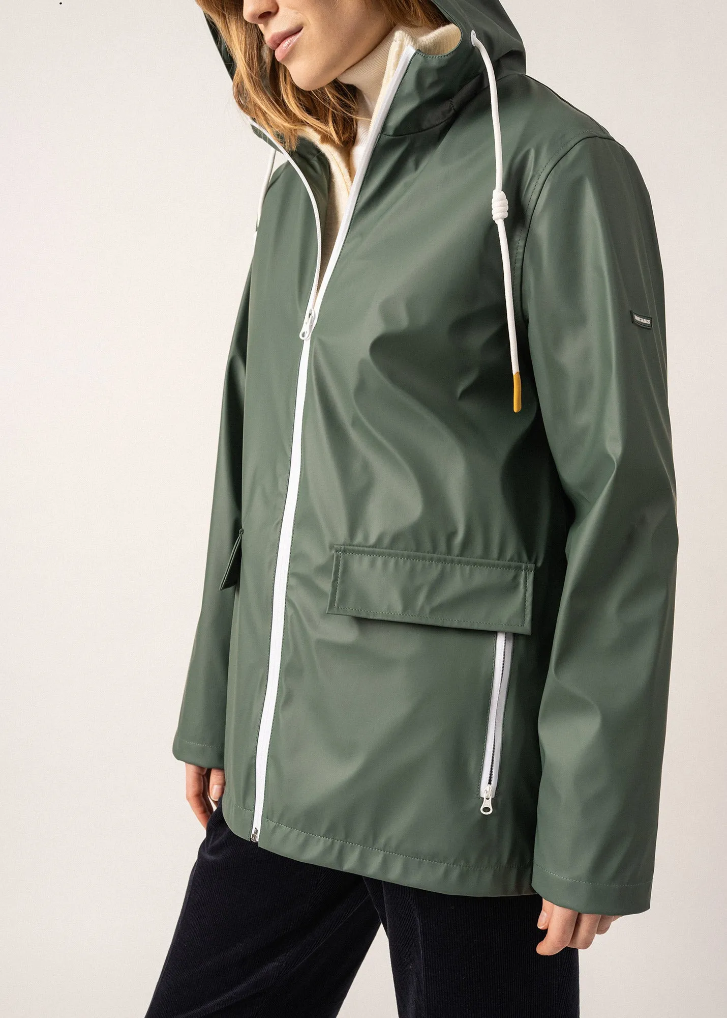 ST GABRIELLE - Waterproof Patterned Rain Jacket with Fancy Drawstrings (ARMY GREEN)