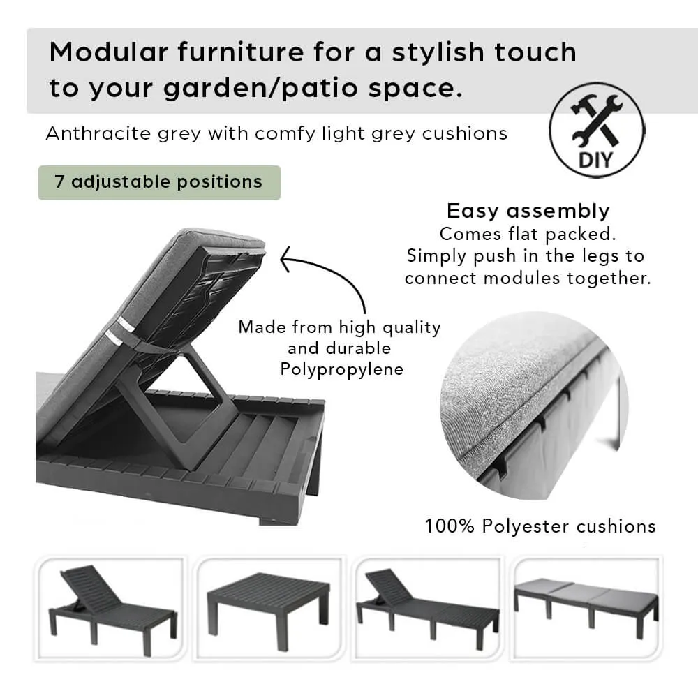 Sunlounger with Cushions - 7 Adjustable Positions