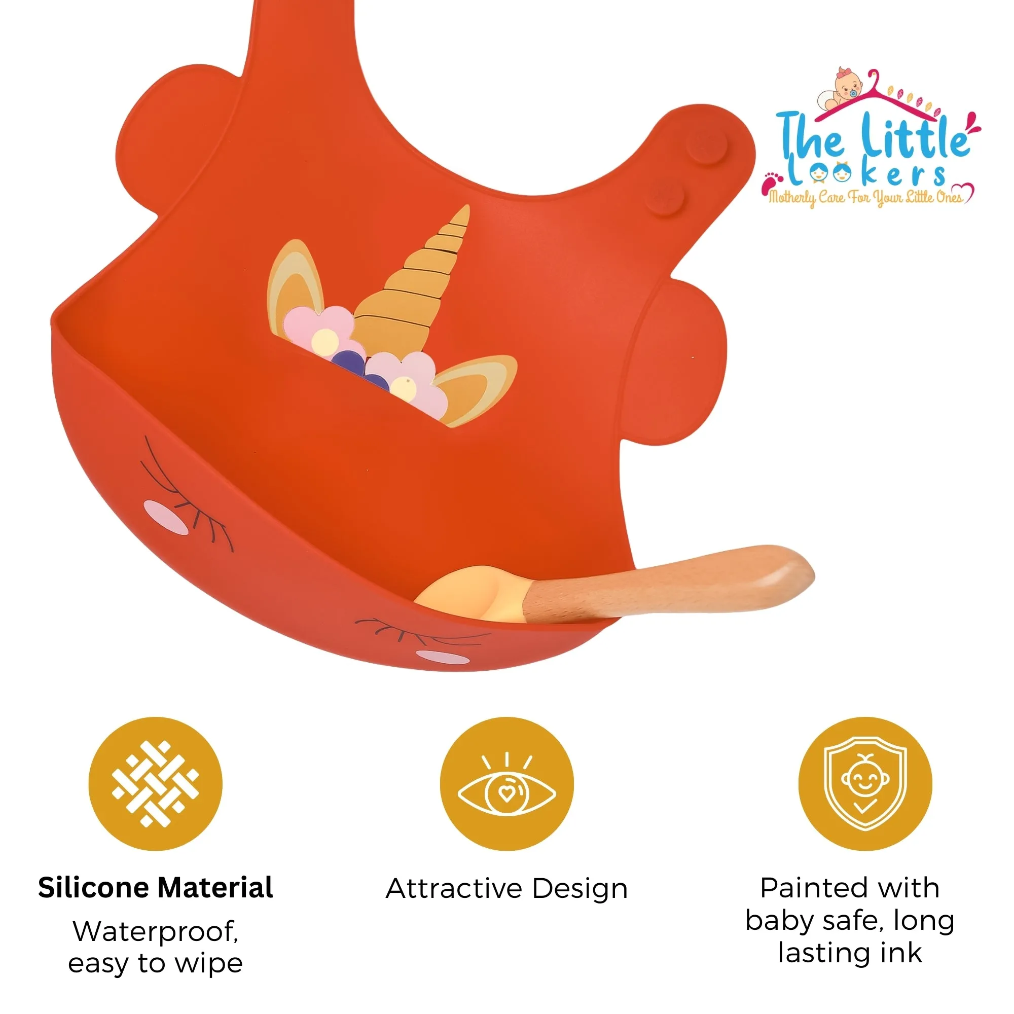 THE LITTLE LOOKERS Silicone Feeding Bib with Adjustable Strap, Waterproof, Easy to wash, Stain Proof | BPA Free/Soft Material Bibs with Tray/Food Catcher