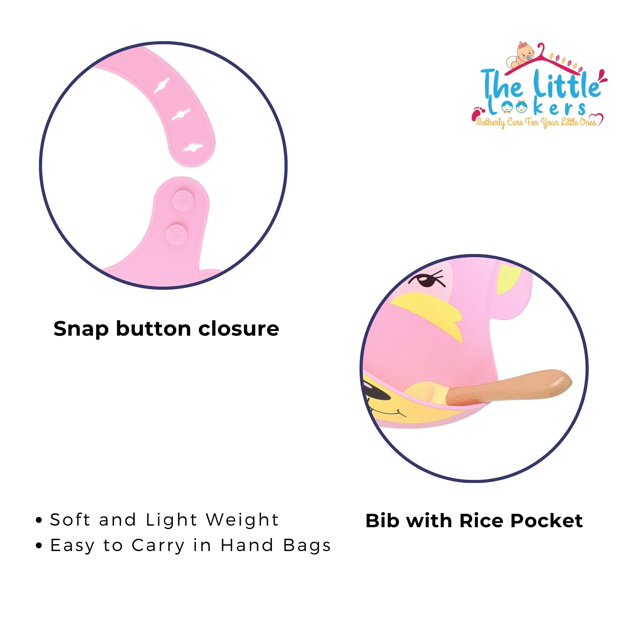 THE LITTLE LOOKERS Silicone Feeding Bib with Adjustable Strap, Waterproof, Easy to wash, Stain Proof | BPA Free/Soft Material Bibs with Tray/Food Catcher