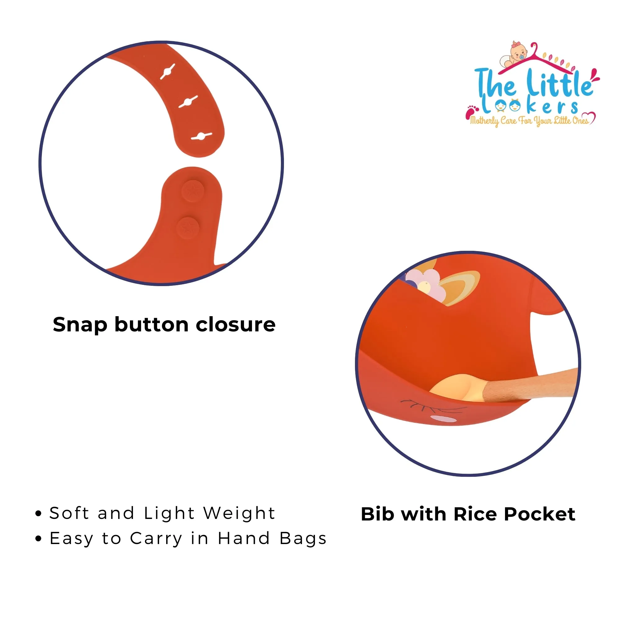 THE LITTLE LOOKERS Silicone Feeding Bib with Adjustable Strap, Waterproof, Easy to wash, Stain Proof | BPA Free/Soft Material Bibs with Tray/Food Catcher