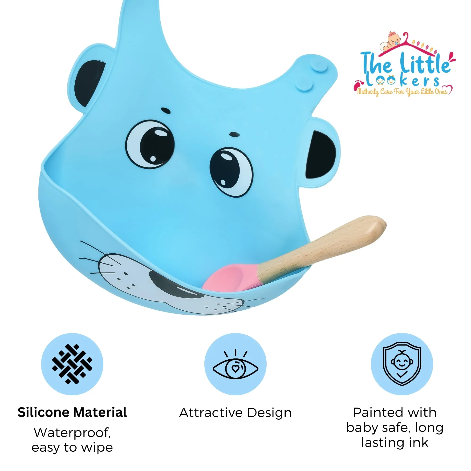 THE LITTLE LOOKERS Silicone Feeding Bib with Adjustable Strap, Waterproof, Easy to wash, Stain Proof | BPA Free/Soft Material Bibs with Tray/Food Catcher