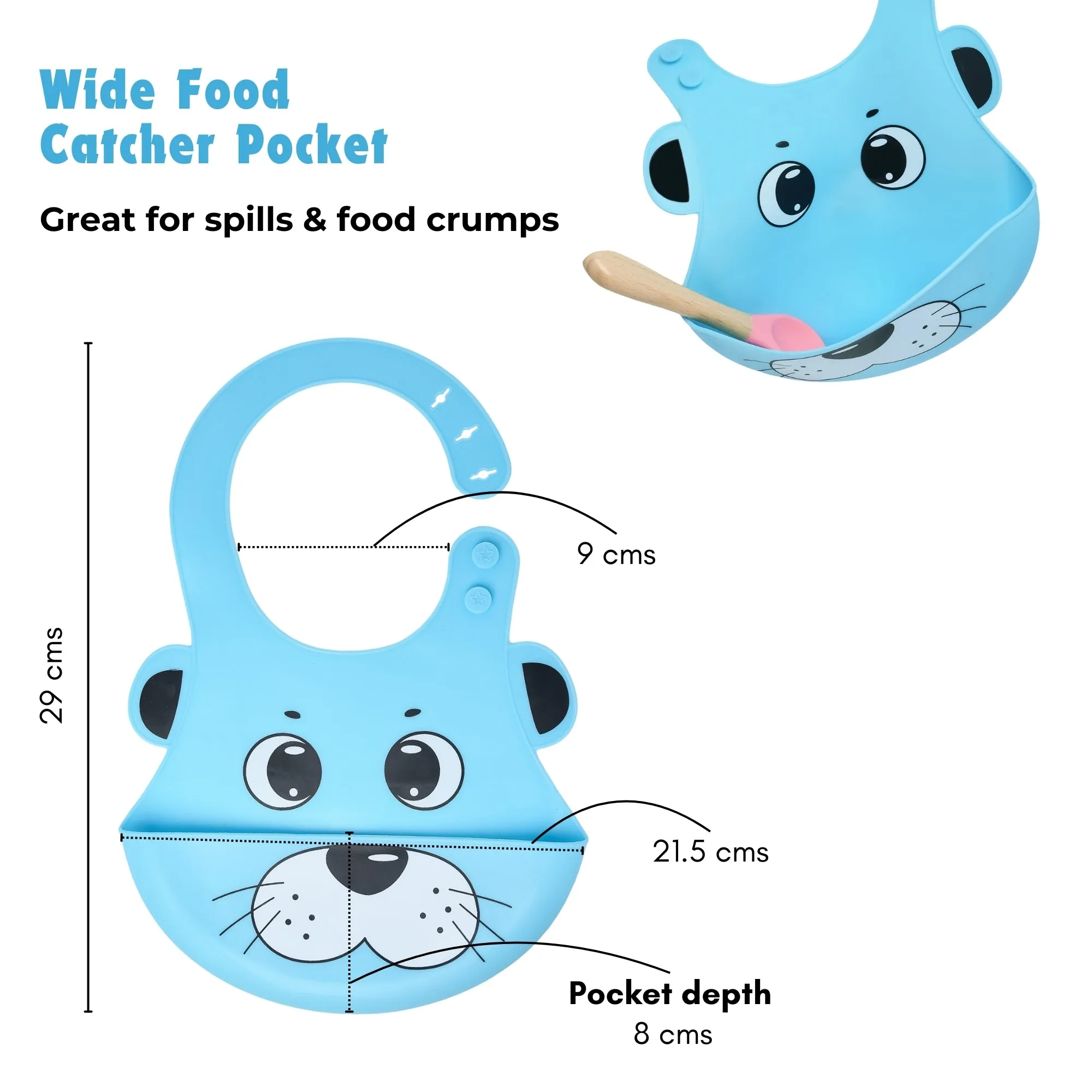 THE LITTLE LOOKERS Silicone Feeding Bib with Adjustable Strap, Waterproof, Easy to wash, Stain Proof | BPA Free/Soft Material Bibs with Tray/Food Catcher